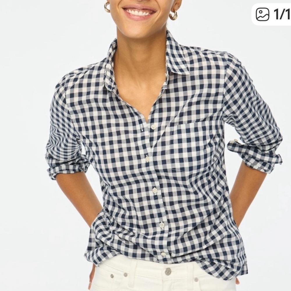 100% Cotton J. Crew Mercantile Navy and White Plaid Button Down Shirt